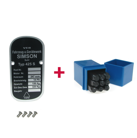 Type Plate + 4mm Punch Number Set for Simson 425 AWO Sport
