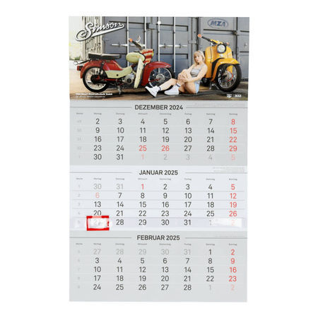 2025 3-Month Motorcycle Calendar for Simson & MZ Fans - Day Marker