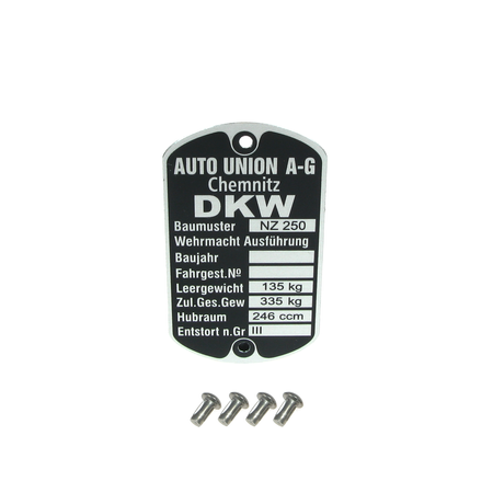 Tabliczka znamionowa z 4 gwoździami karbowanymi do DKW NZ 250 Chemnitz