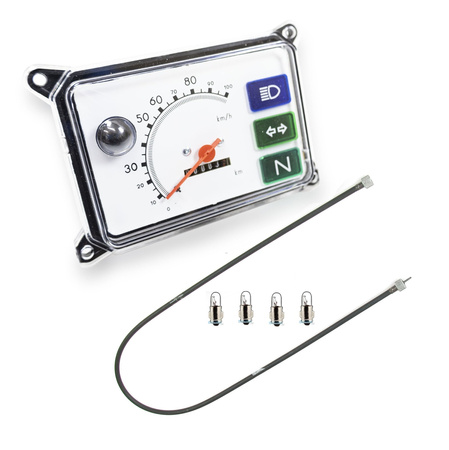 Rectangular 6V Speedometer + Speedo Cable for Simson SR50/SR80 - White