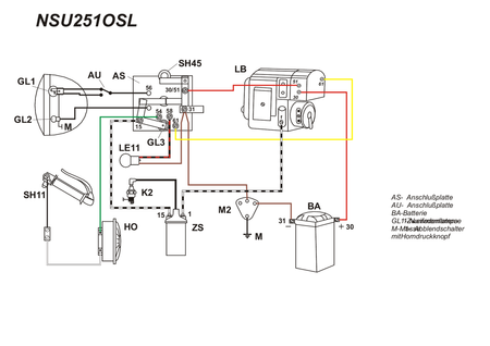 Cable harness for NSU OSL 251 with colored circuit diagram