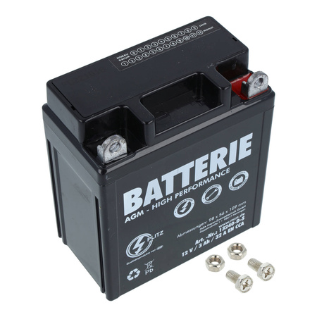 AGM-Batterie - 12V 3,0 Ah, YB3L-BS für Simson KR51/1 KR51/2 SR4-2 SR4-3 SR4-4