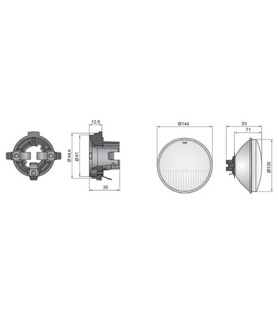 Headlight insert 8706.8 / 1 ø135, Bilux without parking light for Simson KR51 SR4