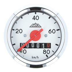 Tachometer ø 48 mm for Simson KR51/SR4-2/SR4-3/SR4-4 – White, 80 km/h