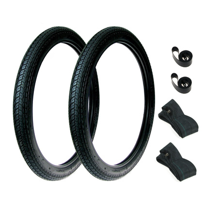 Complete set: 2x 2.25x19 tires + 2x tubes & 2x rim tape for Simson SR2