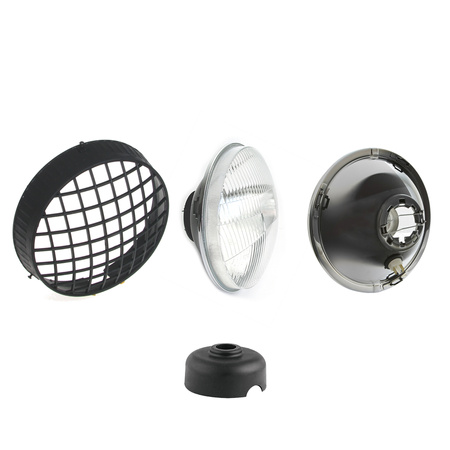 E-approved Motorcycle Headlight (Curved Glass) + Grill for MZ ETZ/TS