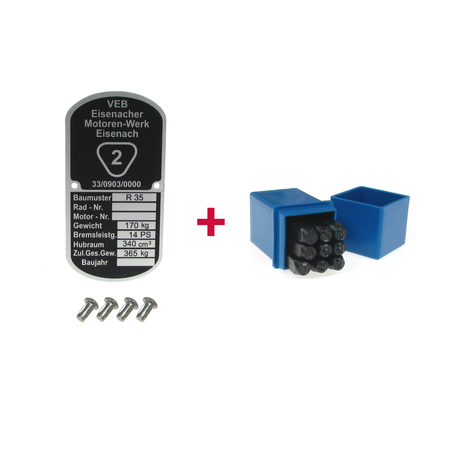 Tabliczka znamionowa + numery uderzeń + 4 gwoździe karbowane do EMW R35