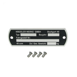 Typenschild mit 4x Kerbnagel für Kreidler Florett RS RMC LF LH RM LF LH GT, rund