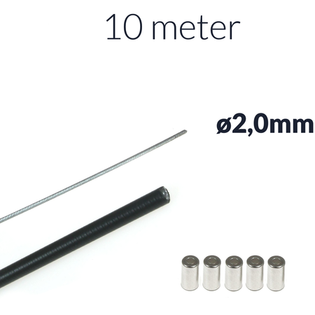 10m Bowden Cable Kit 2mm inner, 10m housing, 5 end caps for moped/bike