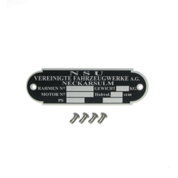 Type plate with 4 x notched nails for NSU "Vereinigte Fahrzeugwerke AG Neckarsulm"