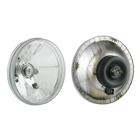 H4 Motorcycle Headlight + Grill, E-Marked Flat Clear Glass for MZ ETZ/TS