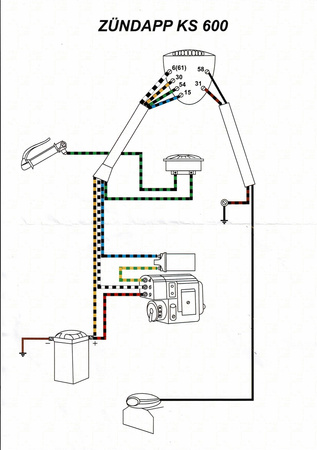 Wiring harness with cotton + circuit diagram for Zündapp KS 600