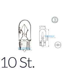 10x W5W T10 12V 5W Halogen Bulbs, E‑Mark, Boxed — Motorcycle Lights