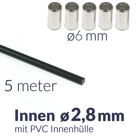 5m x Bowdenzughülle mit PVC Innenhülle, innen ø2,8mm + 5x Endkappe für Motorrad 