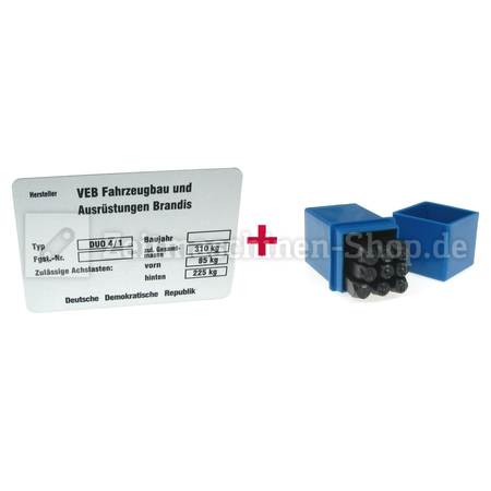 Typenschild + Schlagzahlen Set 4mm für Simson Duo 4/1 - alte Ausführung 