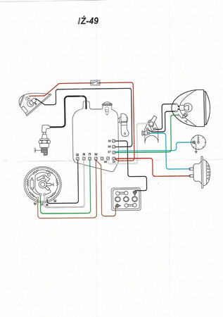 Motorcycle Wiring Harness (Cotton) + Wiring Diagram for IZ 49
