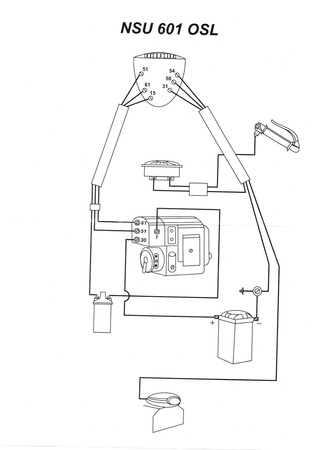 Name: Wiring Harness for NSU OSL 601 with Wiring Diagram

Description: Complete motorcycle wiring loom with circuit diagram for NSU OSL 601