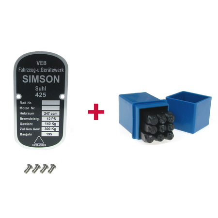 Type plate + punch numbers set 4mm for Simson 425 AWO tours