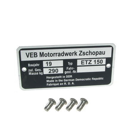 MZ ETZ150 type plate with 4 fixing rivets