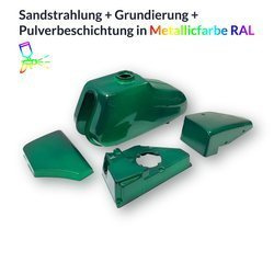 Powder-coated MZ ETZ Motorcycle Tank Set - Dark Green Metallic (Candy)