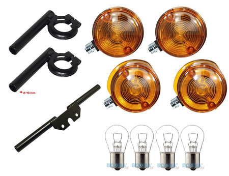 4x Round Turn Signals + Mounts + 6V Bulb for Simson S50/S51/S70, MZ ETZ