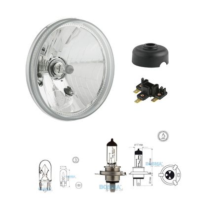 Headlight clear glass (flat glass) + lamp holder + lightbulbs for MZ ETZ, TS