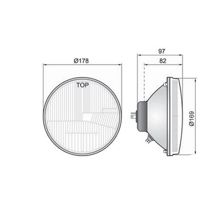 Scheinwerfer H4 (flaches Glas) E-Prüfzeichen + Gitter + Dichtkappe für MZ ETZ TS