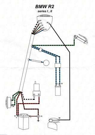 Wiring harness with cotton + wiring diagram for BMW R2 R3 R4