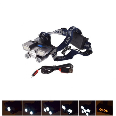 LED Motorcycle Headlamp 18000 lm USB Rechargeable with Red Warning Light
