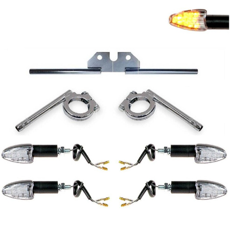Chrome LED Pointed Turn Signal Set + Bracket 12V for Simson S50/S51/S70