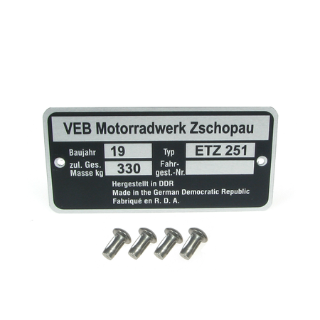 Type plate with 4 rivets for MZ ETZ251