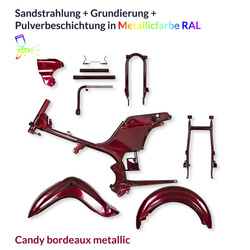 Pulverbeschichten Service Rahmen Teile Simson SR4- Spatz Star in metallic Candy