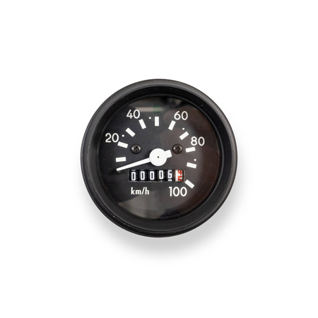 Title: Speedometer Ø60 100 km/h w/ Turn Indicator for Simson S50/S51
Description: 60mm 100 km/h speedometer with turn-signal indicator, black bezel