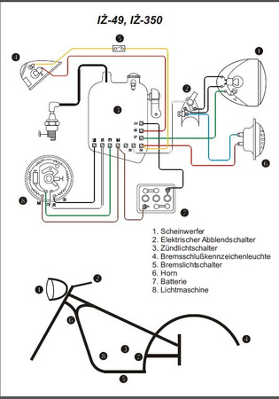 Wiring Harness for IZ 49/350 Motorcycle w/ Color Wiring Diagram