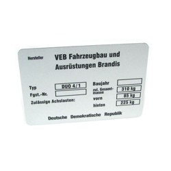 Tabliczka znamionowa dla Simson Duo 4/1 - stara wersja