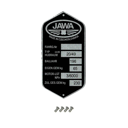 Jawa 50 Type 20 nameplate with 4 serrated nails
