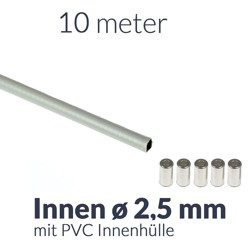 10m x Bowdenzughülle (grau) mit PVC Innen ø2,5 + 5x Endkappe für Moped, Motorrad