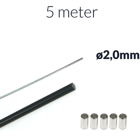 5m 2mm inner cable + 5m Bowden housing + 5 endcaps for Moped/Motorcycle