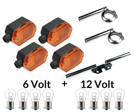 Blinker + Halter verzinkt 15mm für Simson S51 SR50 MZ ETZ + Glühbirne 6V + 12V