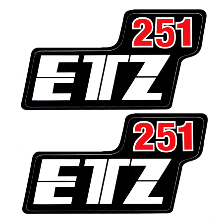 2x MZ ETZ 251 Side Cover Decals Red/White - UV-Resistant, Premium, New