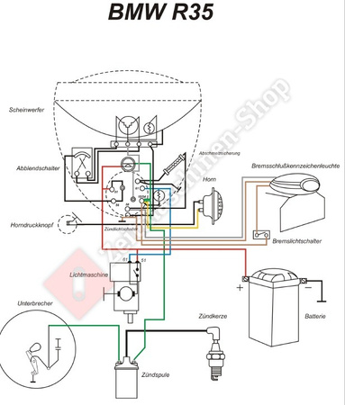 Wiring harness for BMW R35 with colored wiring diagram