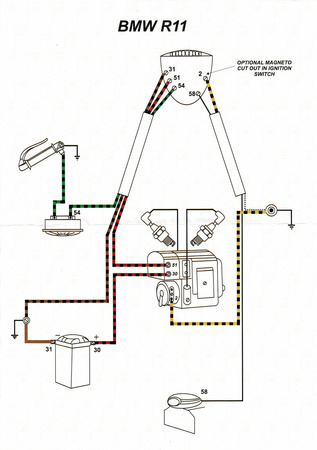 BMW R11 wiring harness with cotton sleeve + wiring diagram