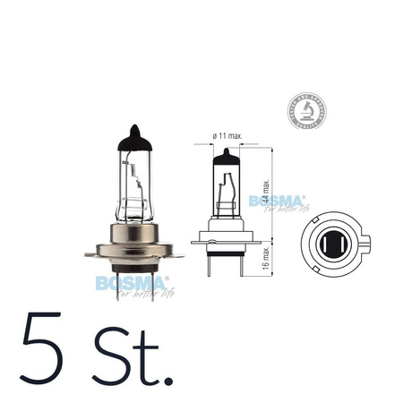 5x incandescent bulb halogen H7 12V 55W PX26d with E-approval mark in a box