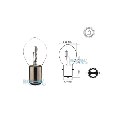 Incandescent light bulb 12V 25 / 25W BA20d E-mark bilux lamp S2 - in a box