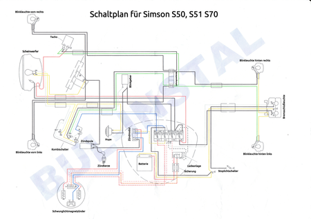 Wiring harness for Simson S50, S51, S70 electronics with colored circuit diagram | Complete set