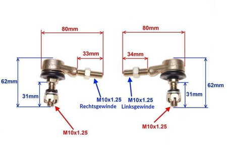 ATV Tie Rod Ball Joint Set for 110-200cc Kids Quad