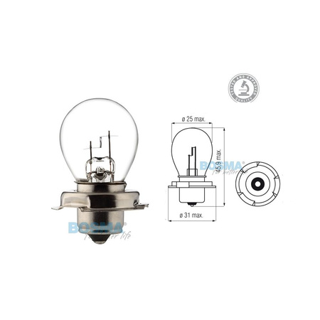 Incandescent bulb S3 P26s 12V 15W with E-approval mark