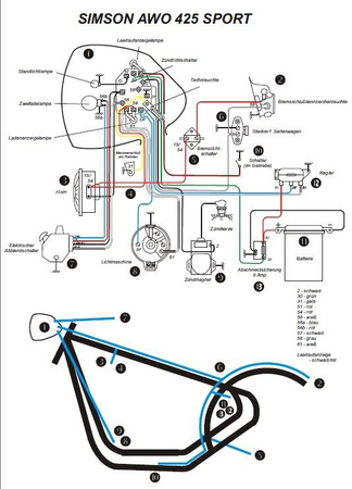 Wiring harness for SIMSON AWO 425 Sport with brake light + wiring diagram - 2nd quality