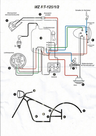 Cable harness with cotton + circuit diagram for IFA MZ RT 125/1 125/2