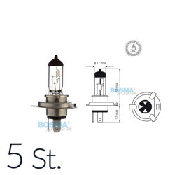 5x incandescent light bulb halogen H4 24V 75 / 70W P43t with E-approval mark in the box